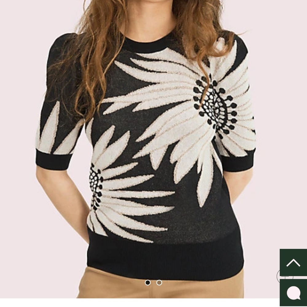 Kate Spade XS Falling Flower Short sleeve sweater black